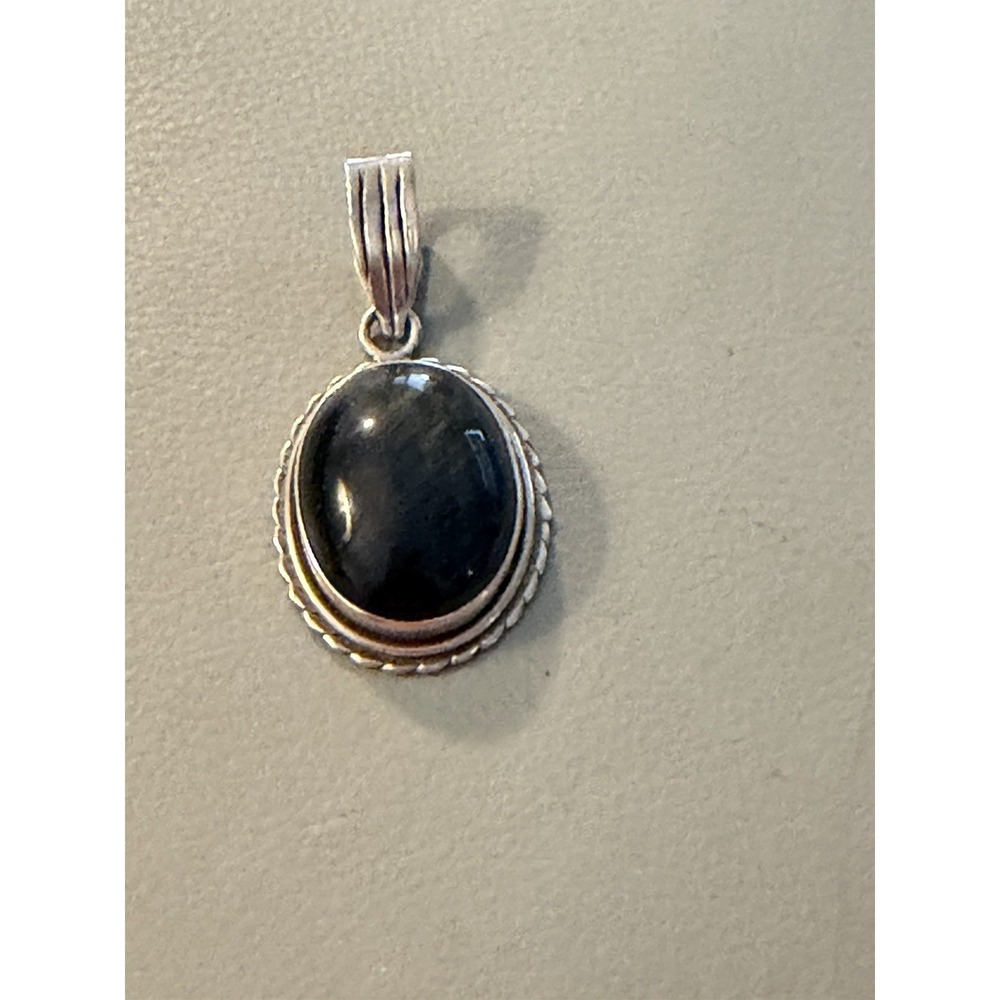 Vintage Southwest Sterling Silver Black Onyx Pendant Rope Design #429